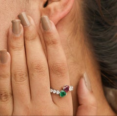 Natural 0.71 cts emerald & 1.02 cts ruby & 0.76 cts diamond ring in 18k gold