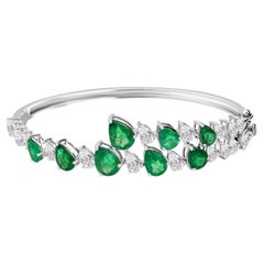 Bracelet Emeraude Naturelle Zambienne SI/H Diamant Bracelet en or blanc 18 carats