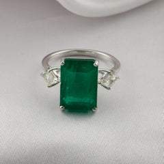 Smeraldo naturale dello Zambia SI/H Anello da cocktail con diamanti Gioielli in oro bianco 18 carati