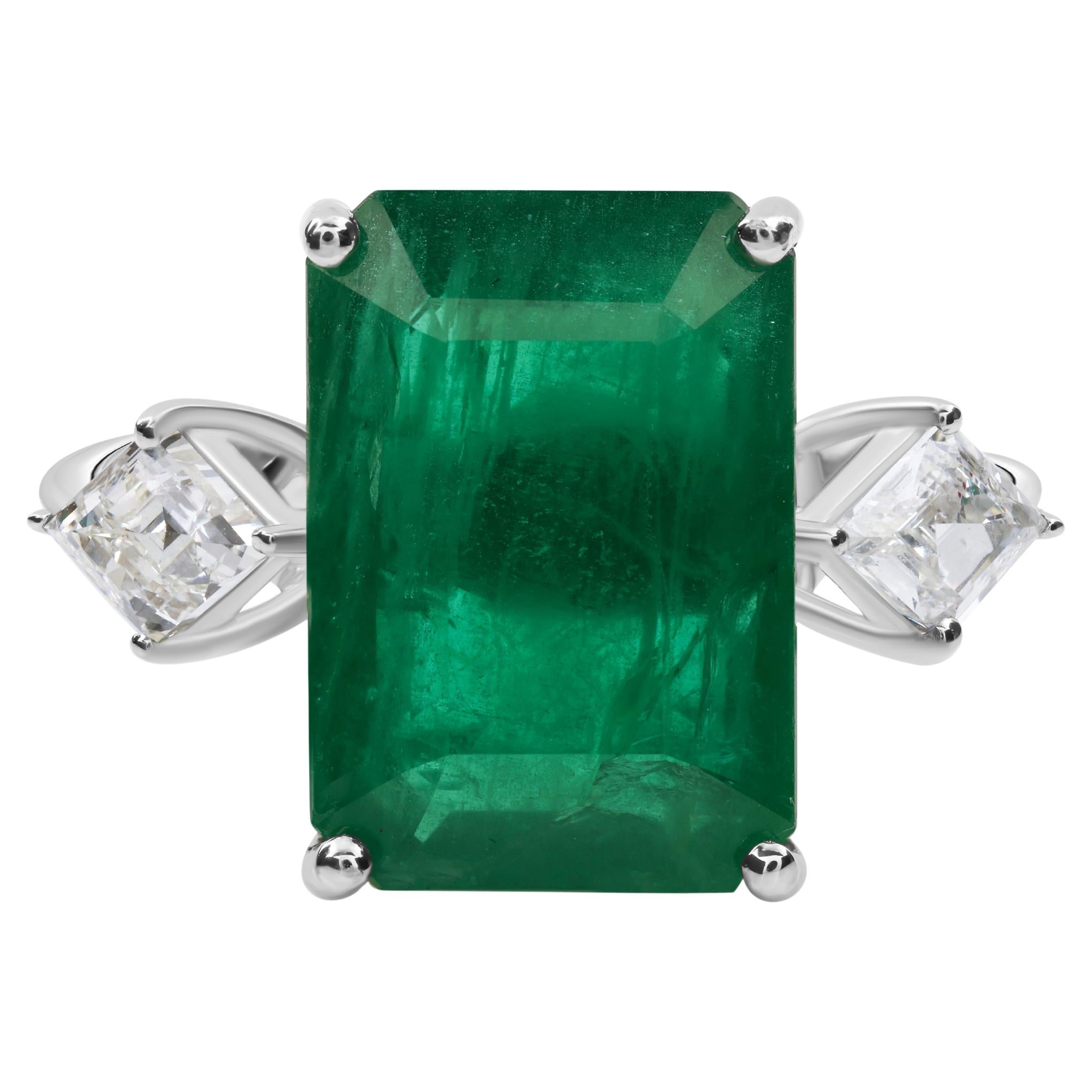 Im Angebot: Natürlicher sambischer Smaragd SI/H Diamant-Cocktailring 18 Karat Weißgold-Schmuck ()