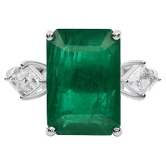 Natürlicher sambischer Smaragd SI/H Diamant-Cocktailring 18 Karat Weißgold-Schmuck