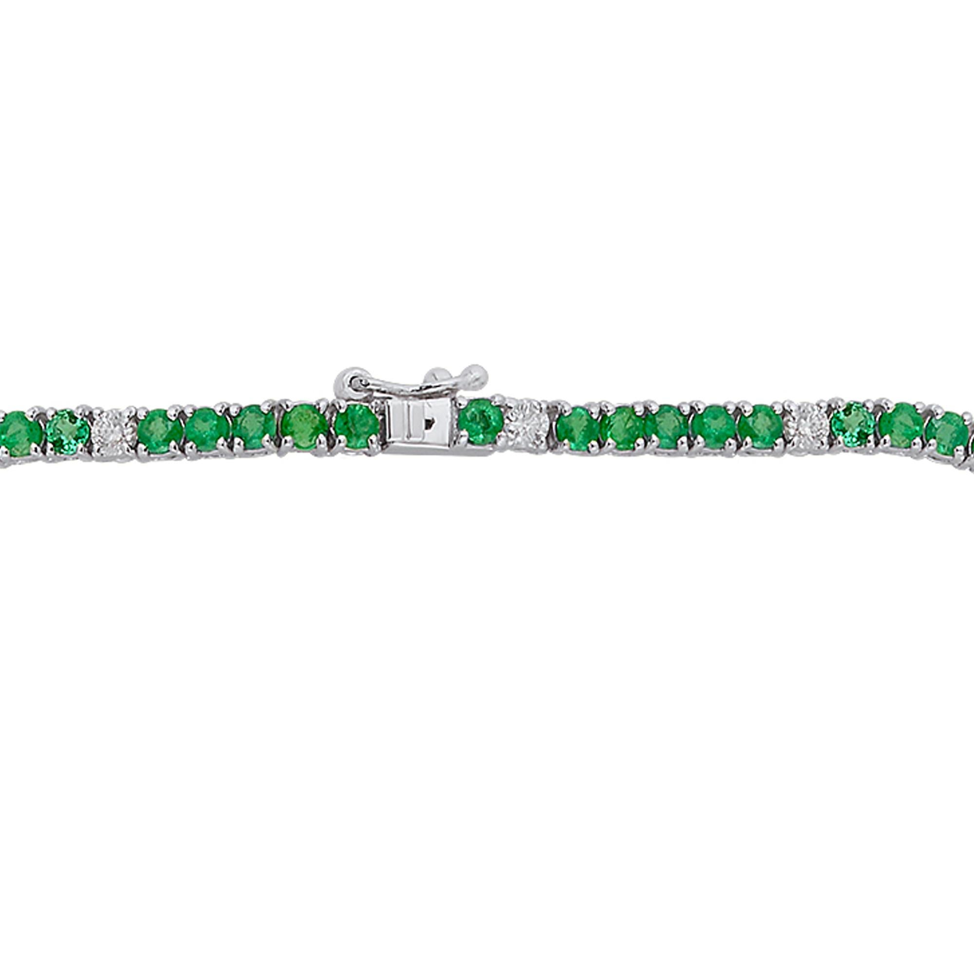 Women's Natural Zambian Emerald SI/H Diamond Tennis Necklace 10 Karat White Gold Jewelry For Sale