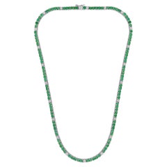 Natural Zambian Emerald SI/H Diamond Tennis Necklace 10 Karat White Gold Jewelry