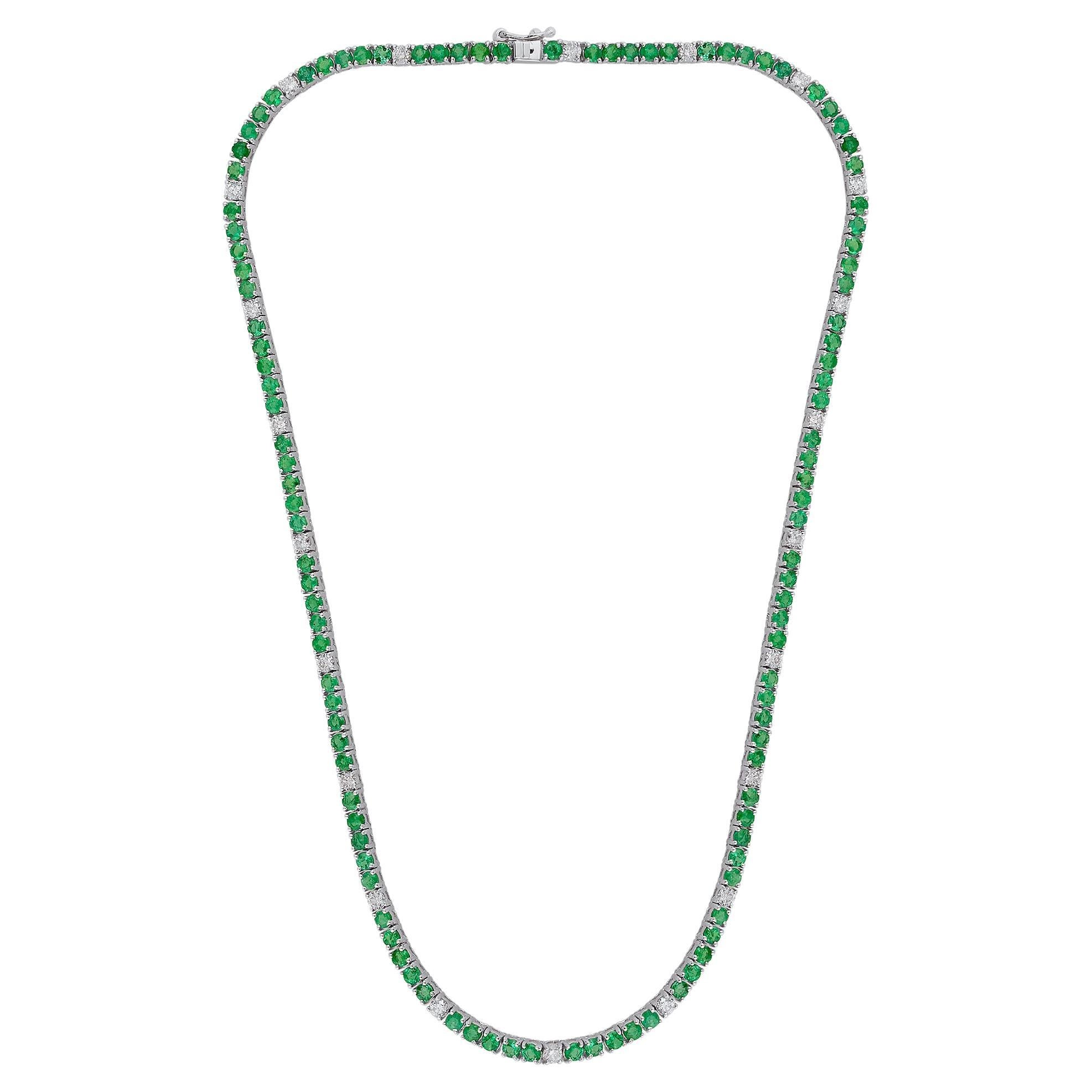 Smeraldo naturale dello Zambia SI/H Collana Tennis di diamanti in oro bianco 10 kt.