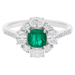 Natural Zambian Emerald SI/H Diamond Wedding 14 Karat White Gold Ring