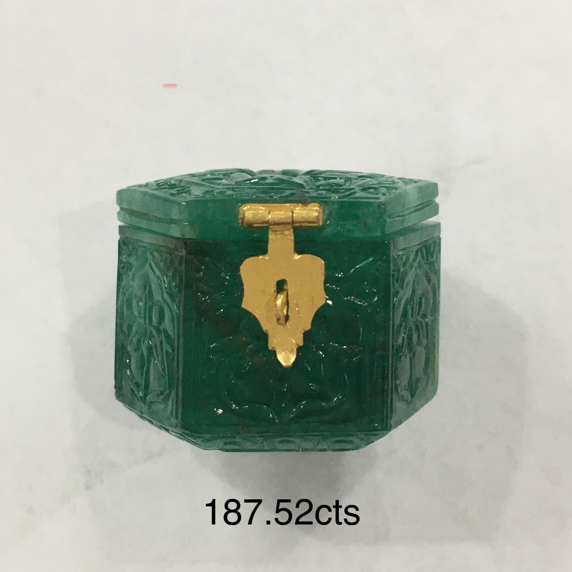 Art Deco Natural Zambian Emerald Snuff Box Cum Pendant Encased with 22K Gold