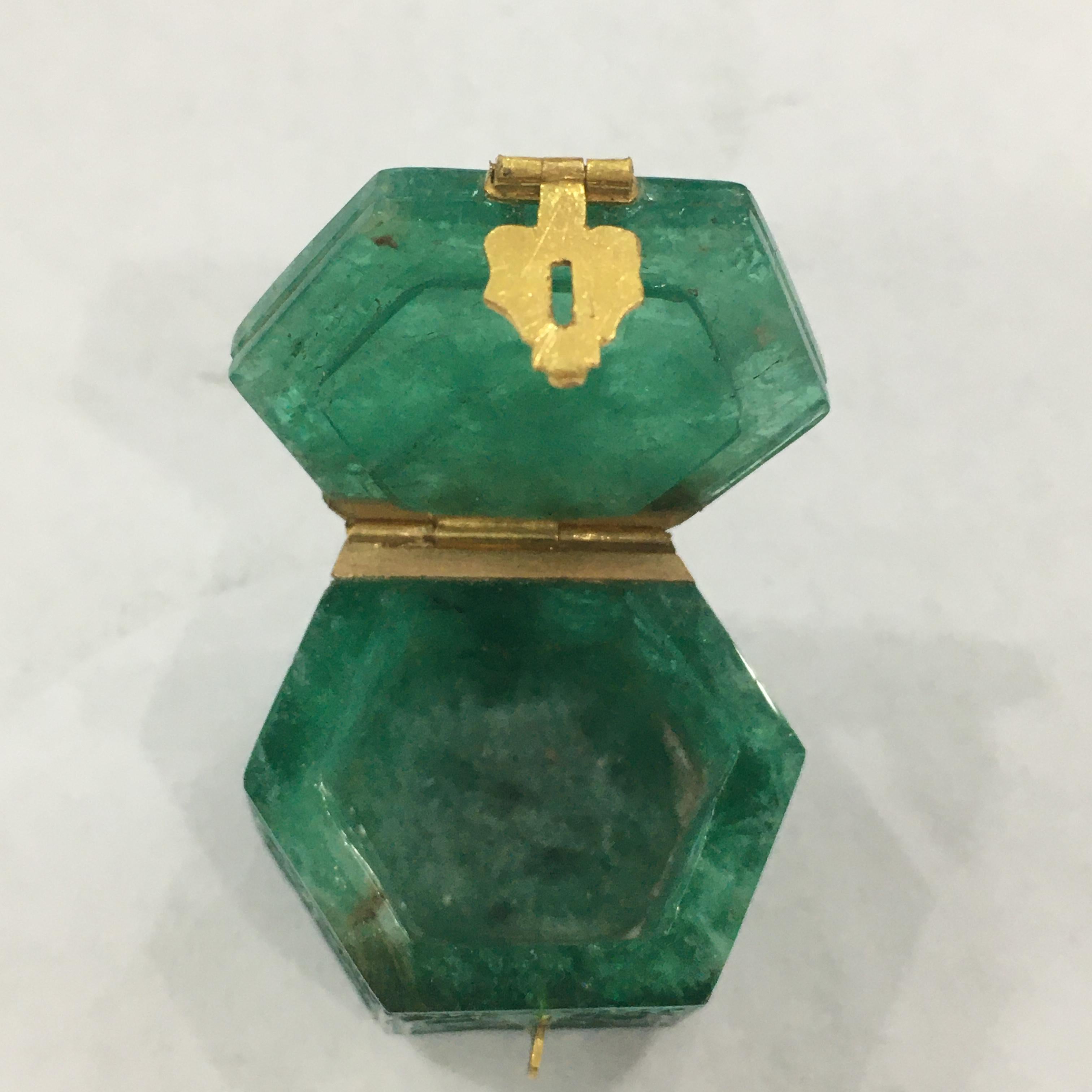 Tumbled Natural Zambian Emerald Snuff Box Cum Pendant Encased with 22K Gold