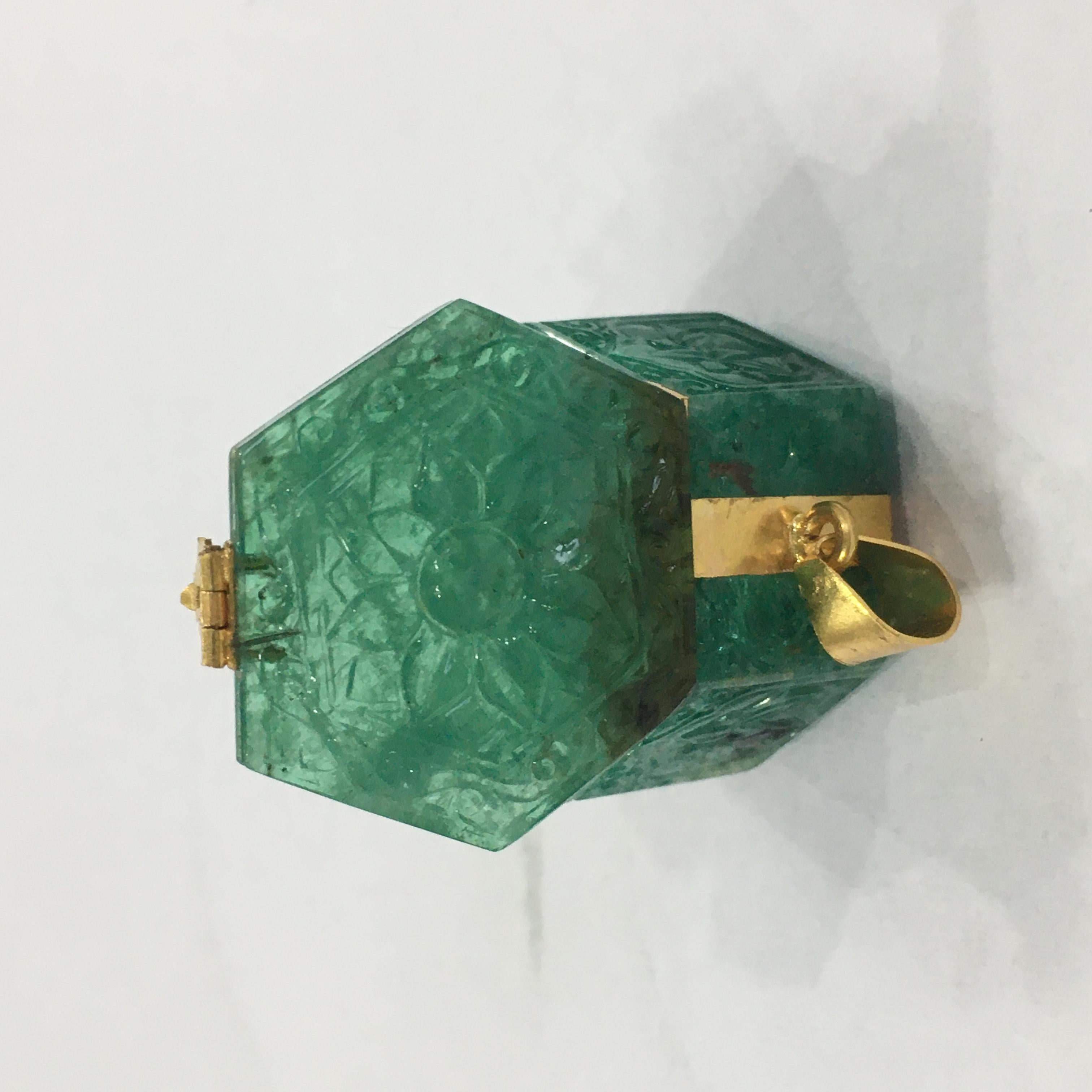 Women's or Men's Natural Zambian Emerald Snuff Box Cum Pendant Encased with 22K Gold