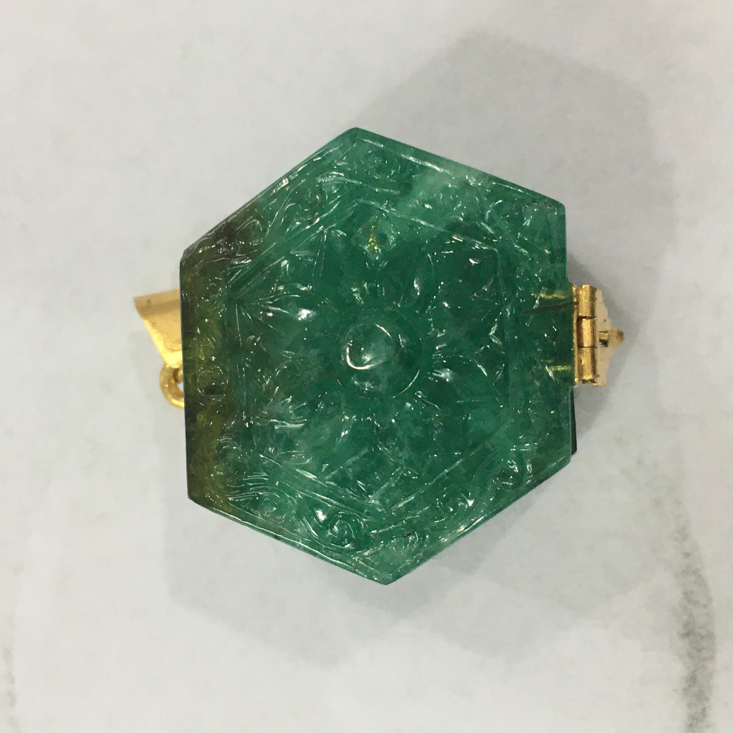 Natural Zambian Emerald Snuff Box Cum Pendant Encased with 22K Gold 1