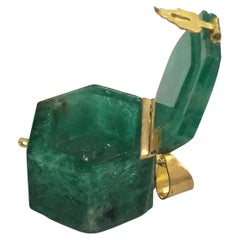 Natural Zambian Emerald Snuff Box Cum Pendant Encased with 22K Gold