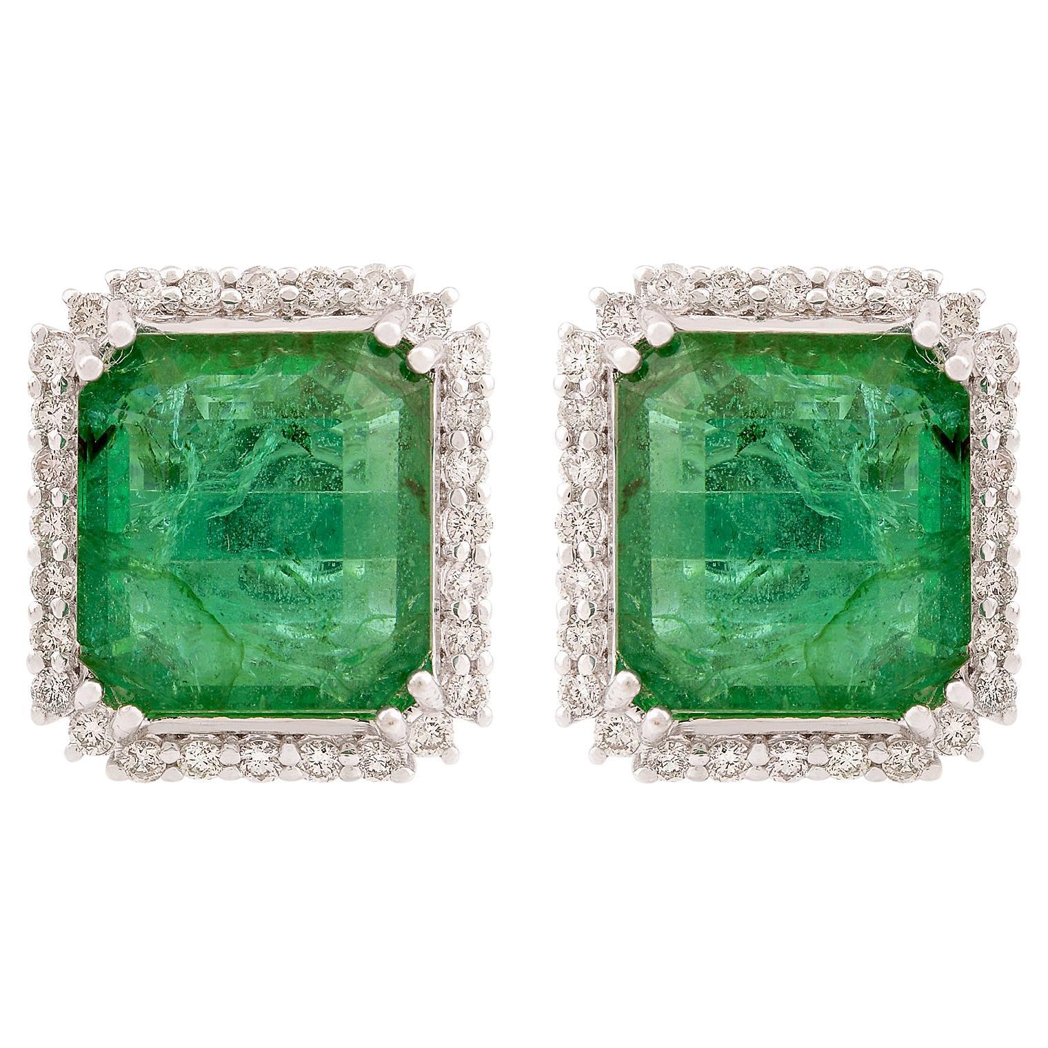 Natürlicher sambischer Smaragd-Ohrstecker SI/HI Diamant 18 Karat Weißgold Schmuckschmuck