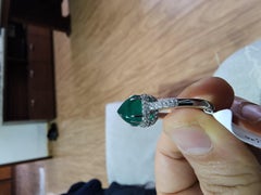 Natural Zambian Emerald Sugarloaf Caboshan 4.88 Carats / Diamonds 0.75 Carats