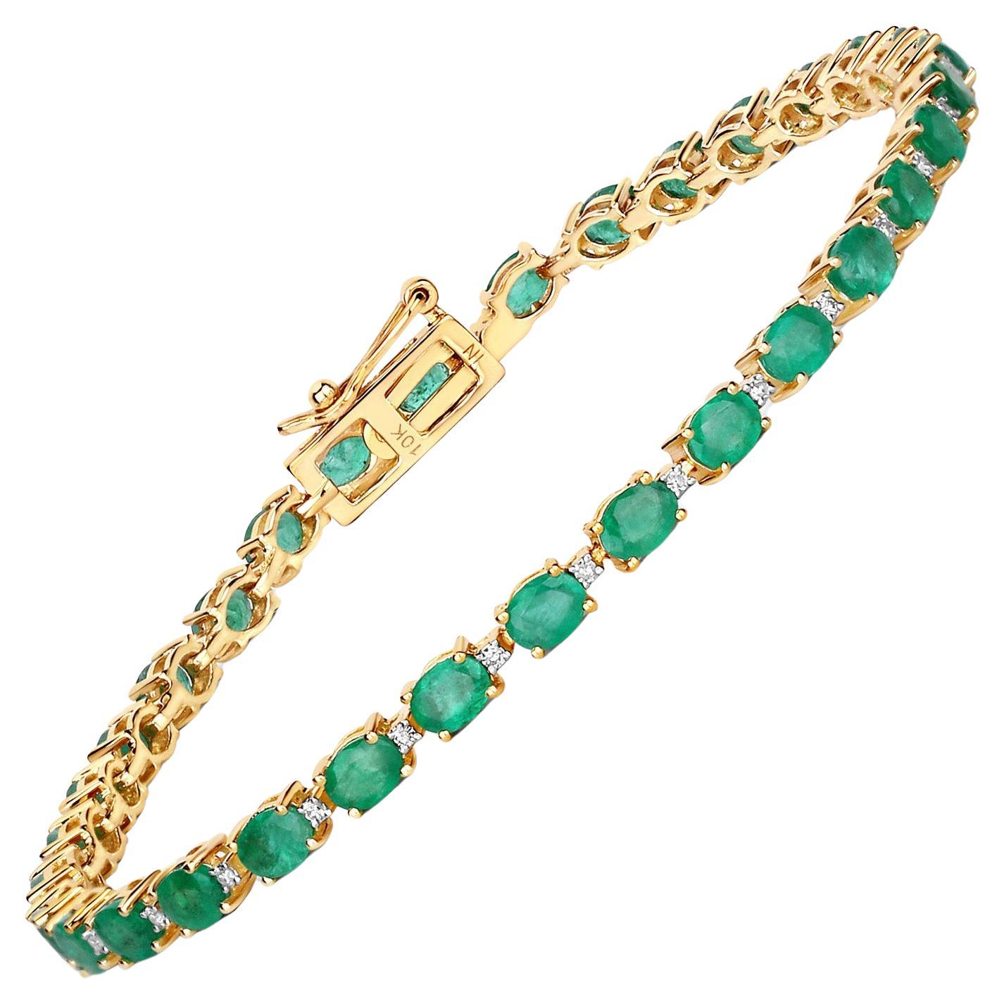 Natural Zambian Emerald Tennis Bracelet Diamond Links 4.96 Carats 10K Gold For Sale