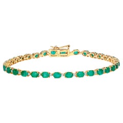 Natural Zambian Emerald Tennis Bracelet Diamond Links 4.96 Carats 10K Gold