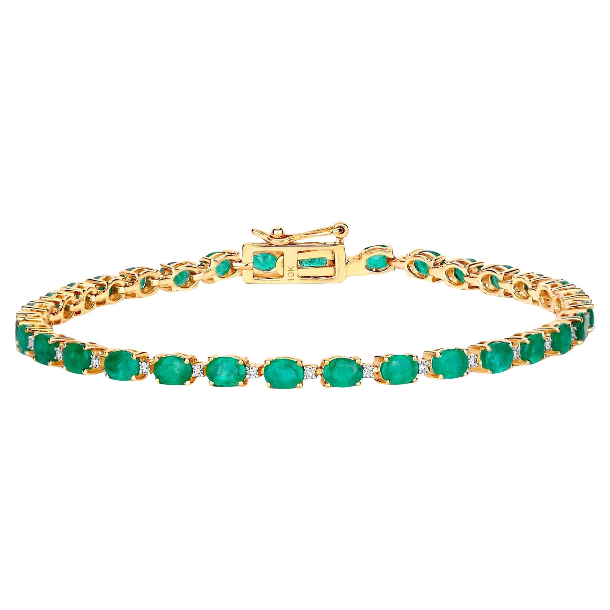 Natural Zambian Emerald Tennis Bracelet Diamond Links 4.96 Carats 10K Gold For Sale