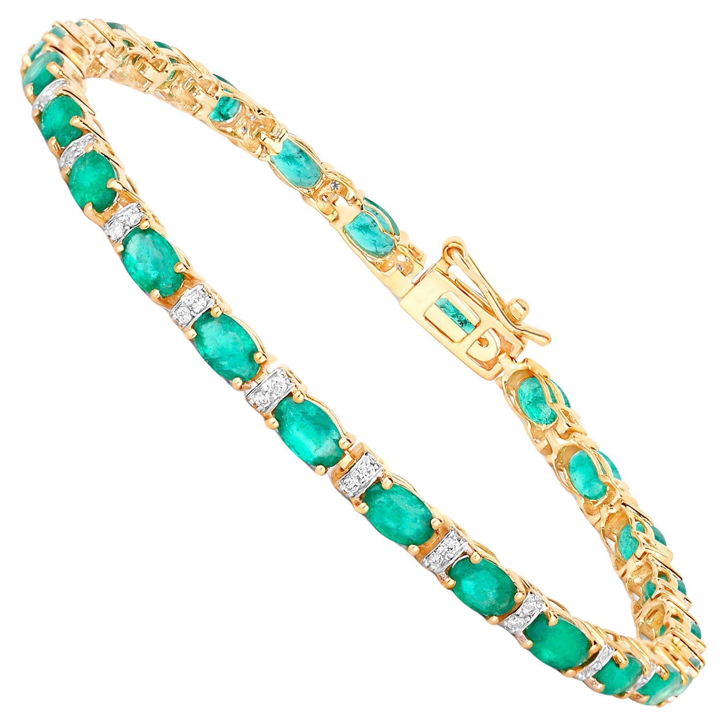 Natural Zambian Emerald Tennis Bracelet Diamond Links 5 Carats 14K Yellow Gold