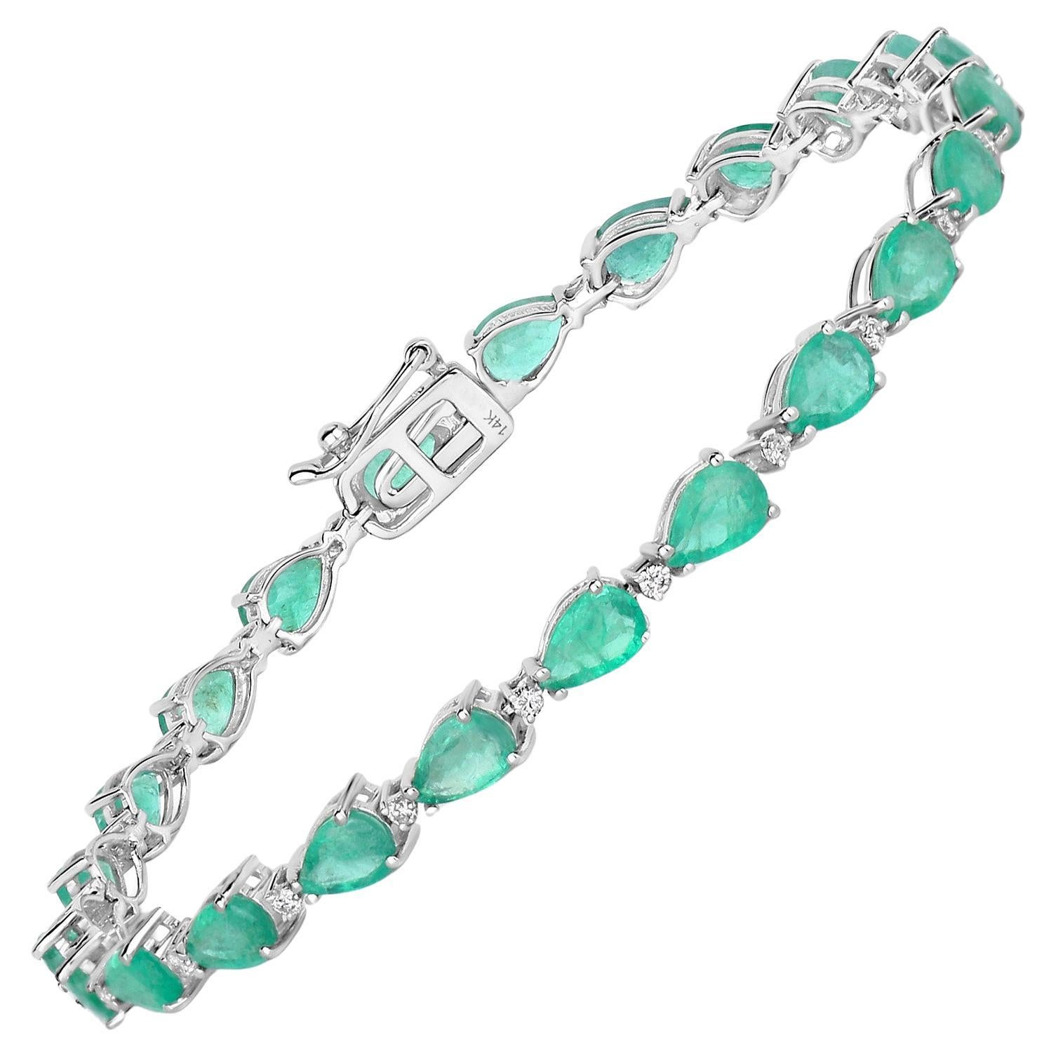 Natural Zambian Emerald Tennis Bracelet Diamond Links 8.5 Carats 14K White Gold