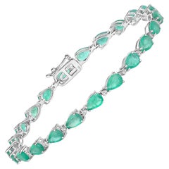 Natural Zambian Emerald Tennis Bracelet Diamond Links 8.5 Carats 14K White Gold