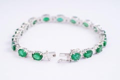 Bracciale tennis con smeraldo dello Zambia da 13,06 carati, diamanti da 0,74 carati e oro 14k
