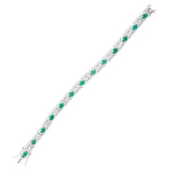 Natural Zambian Emerald Tennis Bracelet with Diamonds and 18k Gold
