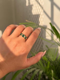 Natural Zambian Emerald Three Stone Ring with Diamond Accents in 14K Yellow Gold