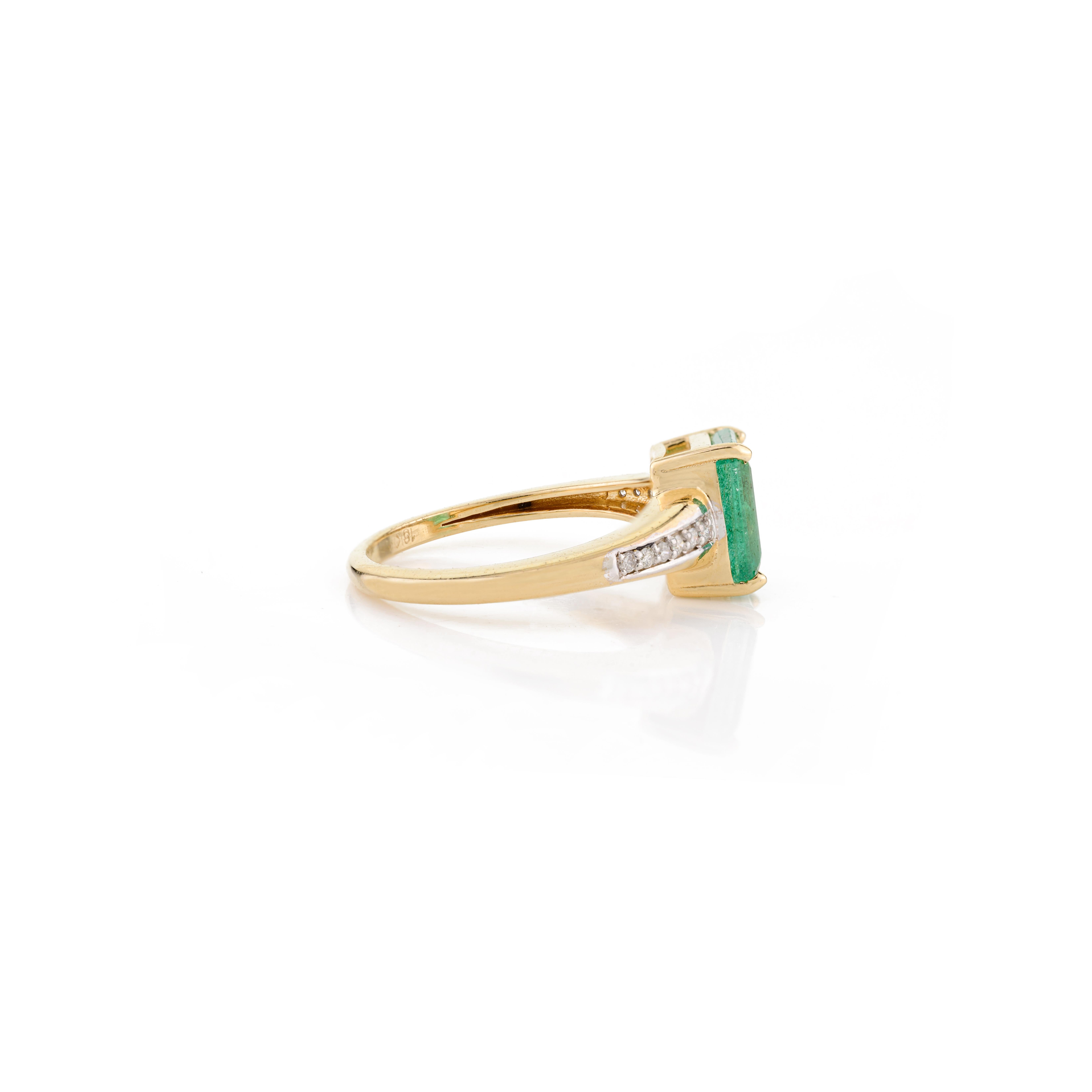 For Sale:  Natural Zambian Emerald Wedding Ring with Diamonds for Women in 18k Yellow Gold 5