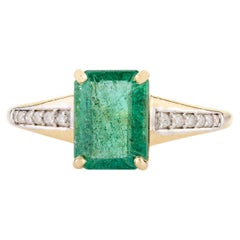 Natürlicher sambischer Smaragd-Hochzeitsring mit Diamanten aus 18 Karat Gelbgold für Damen
