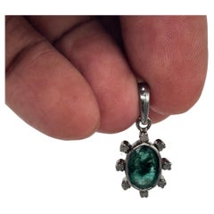 Vintage natural Emerald rose cut Diamonds Sterling Silver star burst Pendant