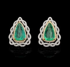 Natural Zambian Emerald & Diamond Earring in 18k Gold