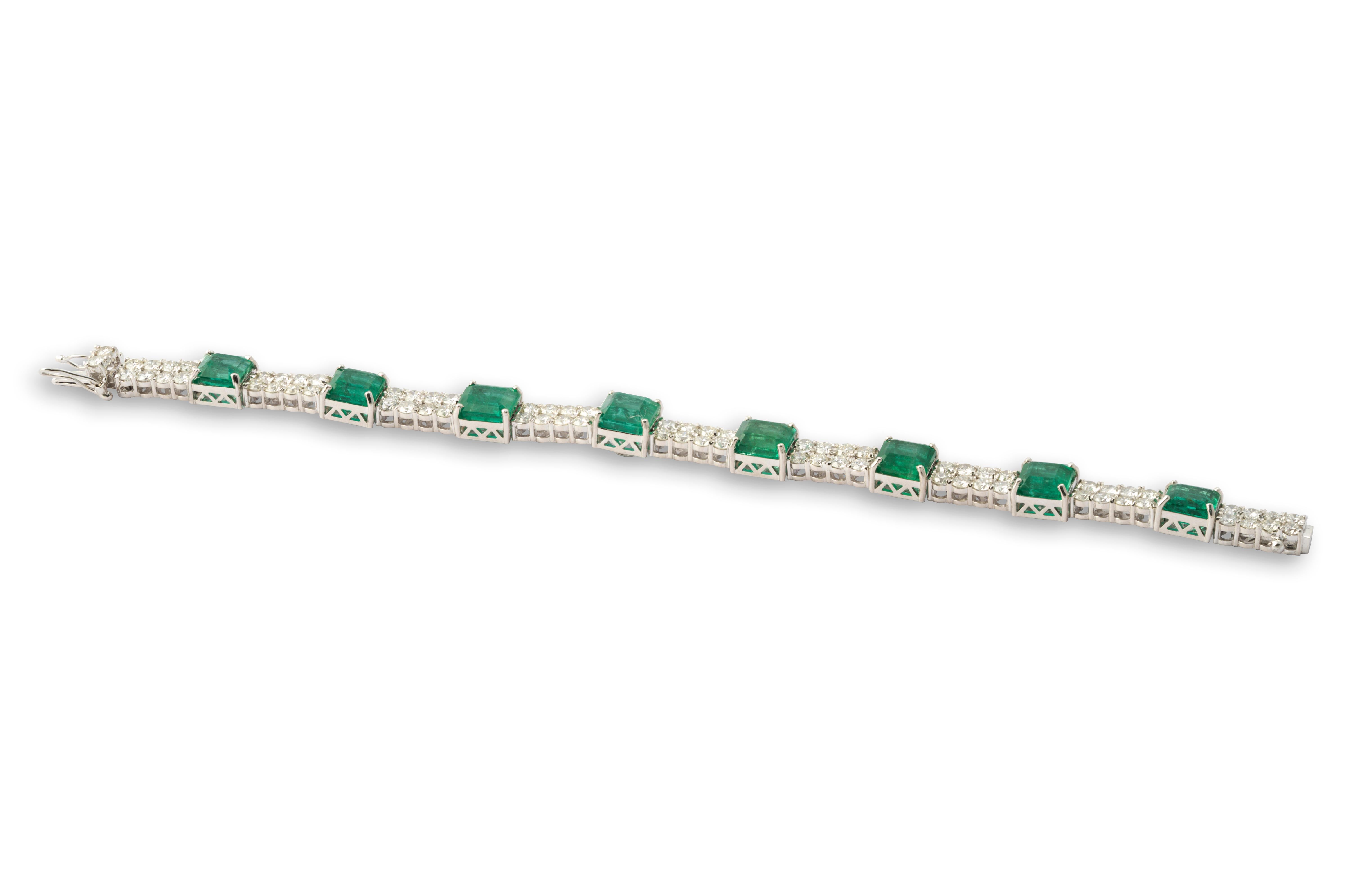 Emerald Cut Natural Zambian Emerald with Diamonds and 14k Gold For Sale