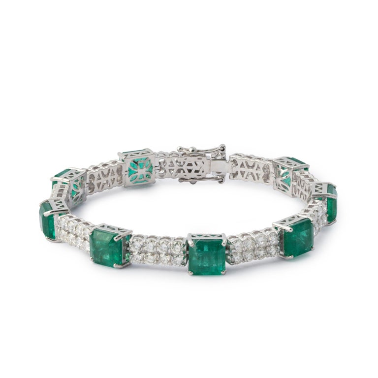 Natural Zambian Emerald with Diamonds and 14k Gold For Sale at 1stDibs