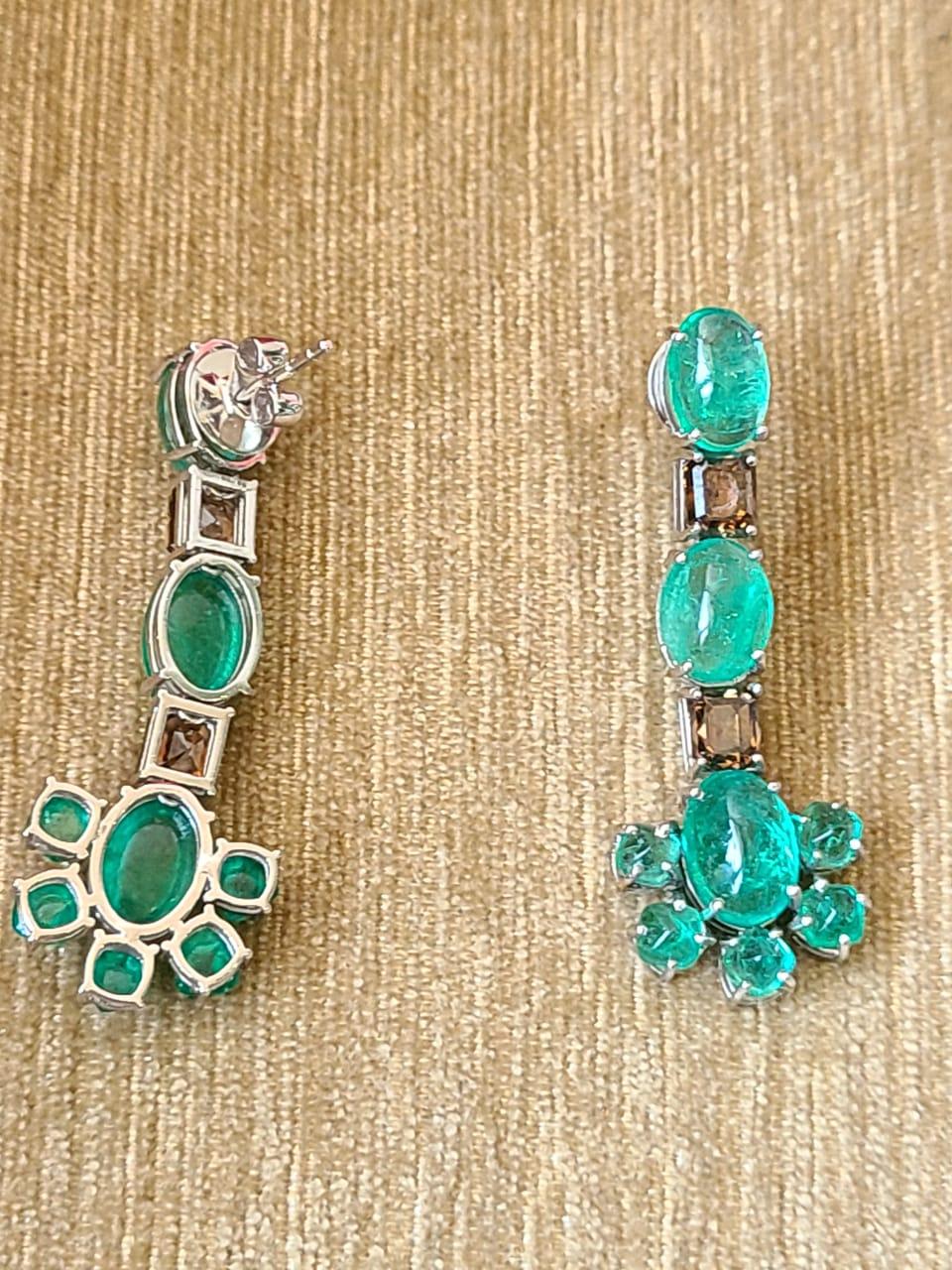 Modern Natural Columbian Emeralds & Brown Diamonds Chandelier Earrings Set in 18K Gold For Sale
