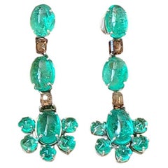 Natural Zambian Emeralds & Brown Diamonds Chandelier Earrings Set in 18K Gold