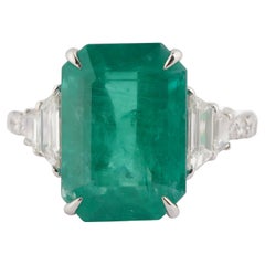 6.40 Ct Natural  Zambian Emerald Cut Emerald diamond ring in 18k gold