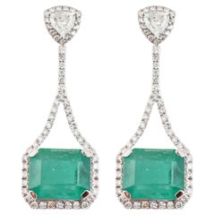Natural zambian high quality Emerald  diamond earring in 18k gold