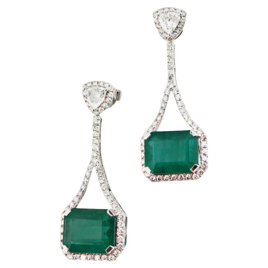 Natural zambian high quality Emerald & diamond earring in 18k gold