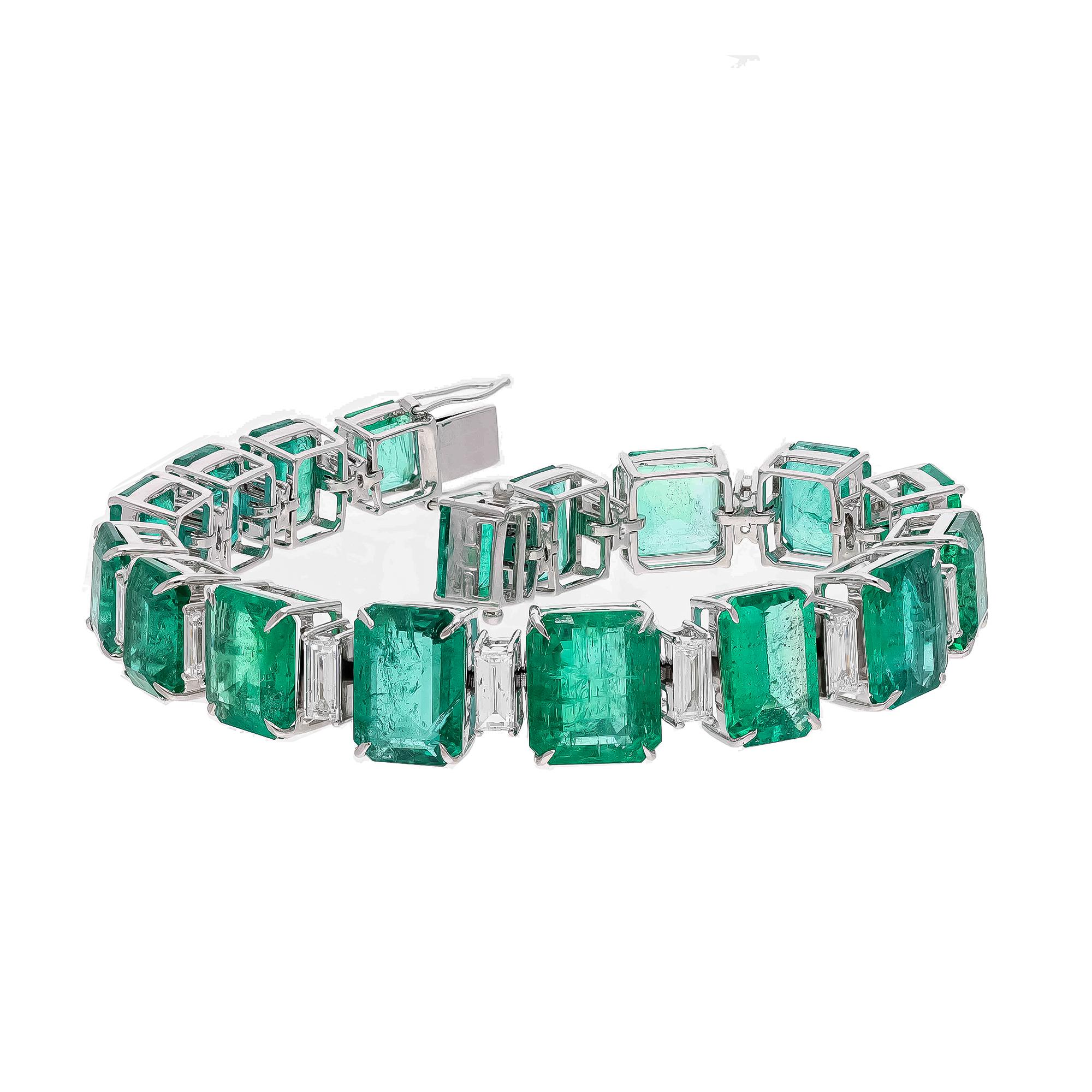 Bracelet tennis octogonal de Zambie naturel en or 18 carats et diamants Neuf - En vente à New York, NY