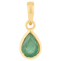 Ciondolo solitario con smeraldo naturale dello Zambia, taglio a pera, incastonato a castone, in oro giallo 14K