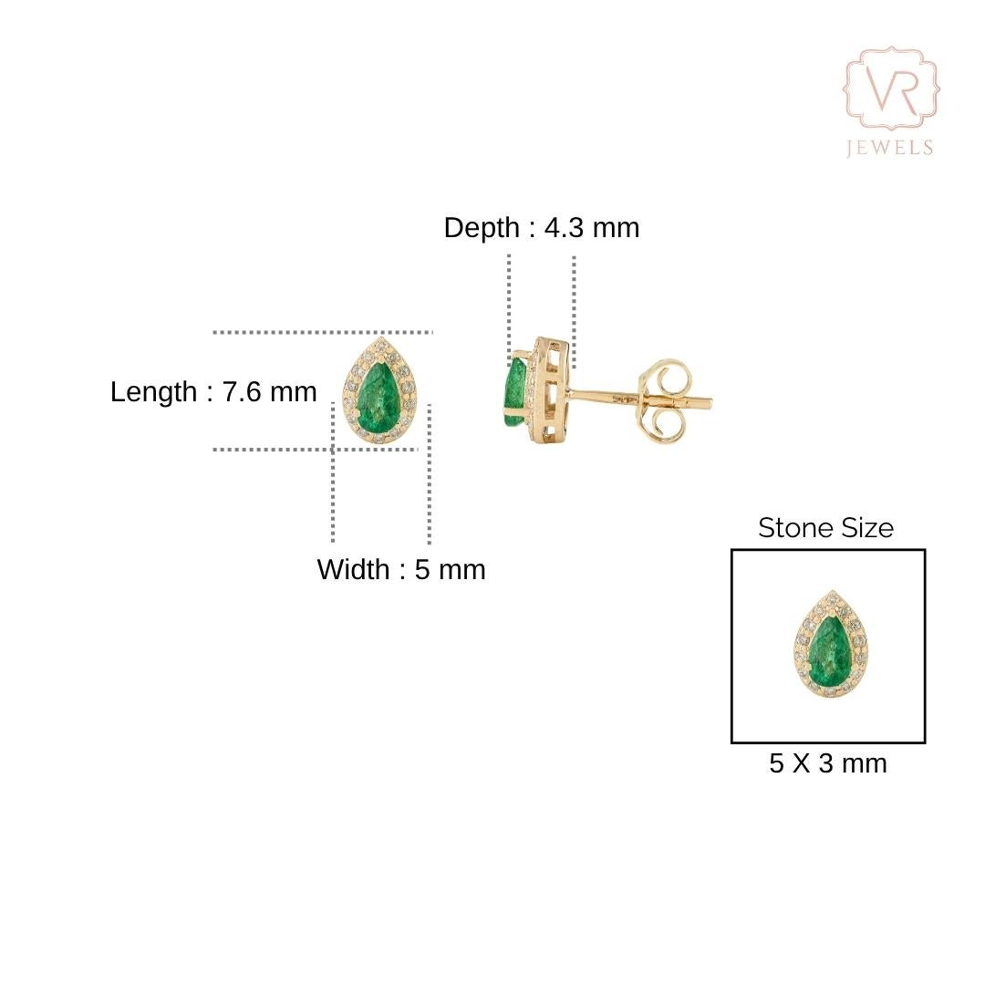 Boucles d'oreilles en or jaune 14K avec émeraude naturelle zambienne taille poire et halo de diamants en vente 7