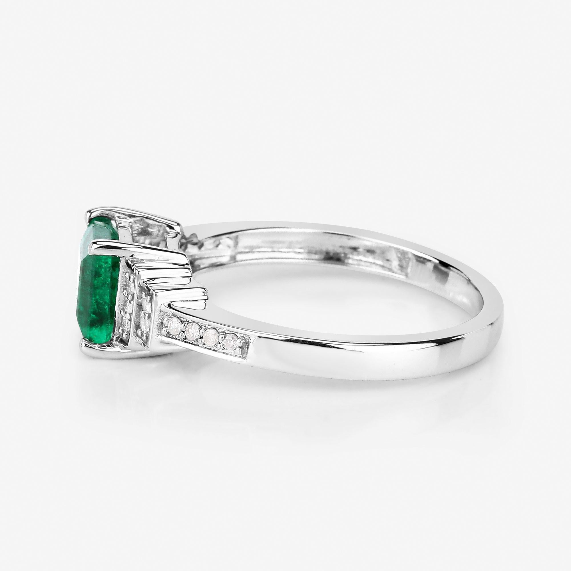 Natural Zambian Princess Cut Emerald Ring Diamond Setting 14K White Gold In New Condition For Sale In Laguna Niguel, CA