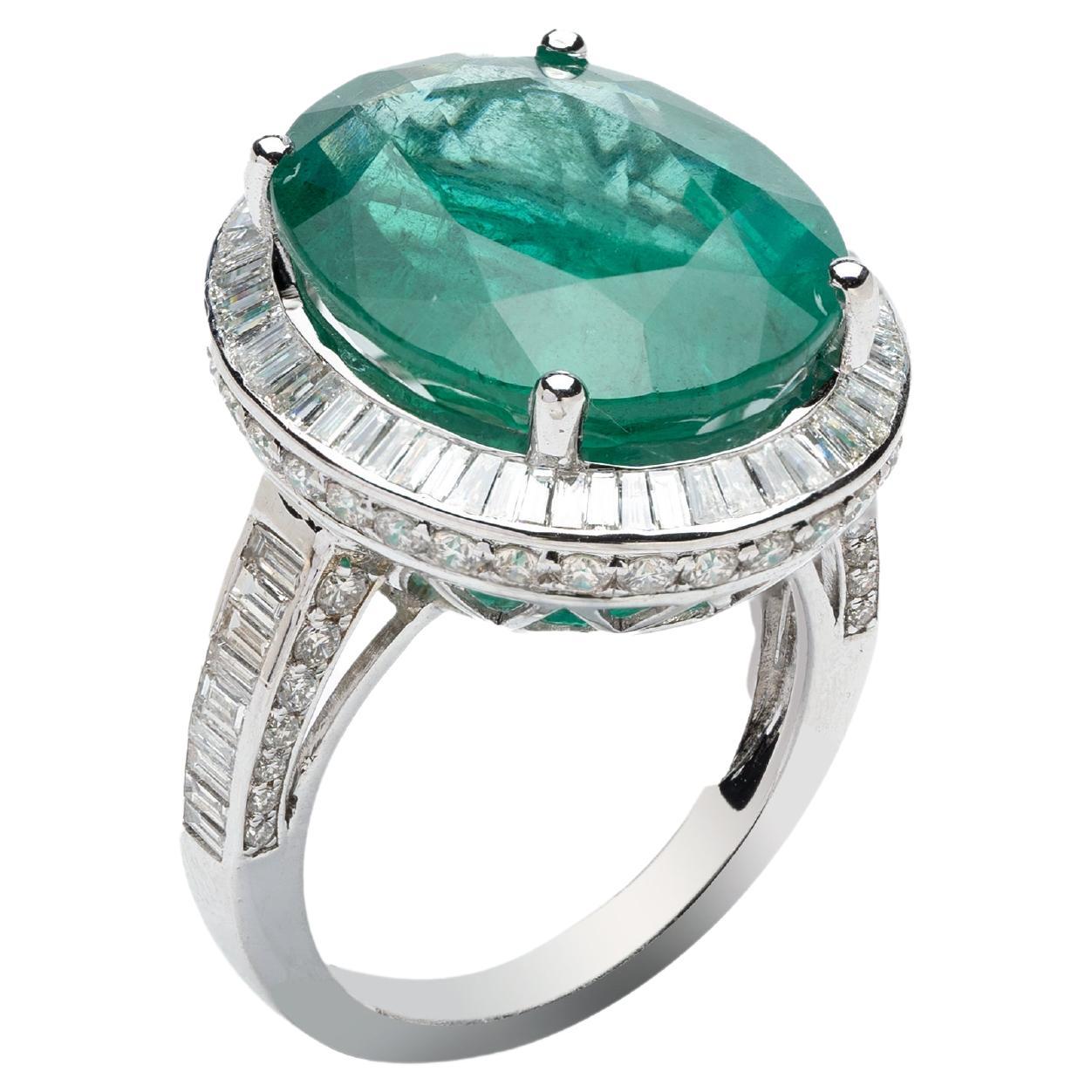 Bague de Zambie naturelle avec émeraudes de 14,90 carats et diamants de 2,15 carats /14 carats