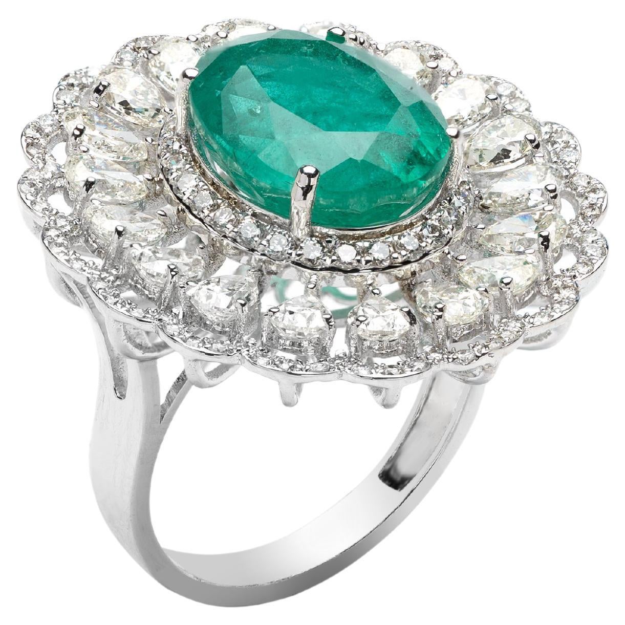Anillo Zambiano Natural con Esmeralda de 6,30 quilates y Diamante de 3,11 quilates /14k