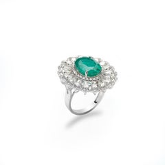 Natural 6.30carats Emeralds & 3.11carats Diamond Ring in 18k Gold