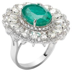 Natural Zambian Ring with 6.30carats Emeralds and 3.11carats Diamond /14k