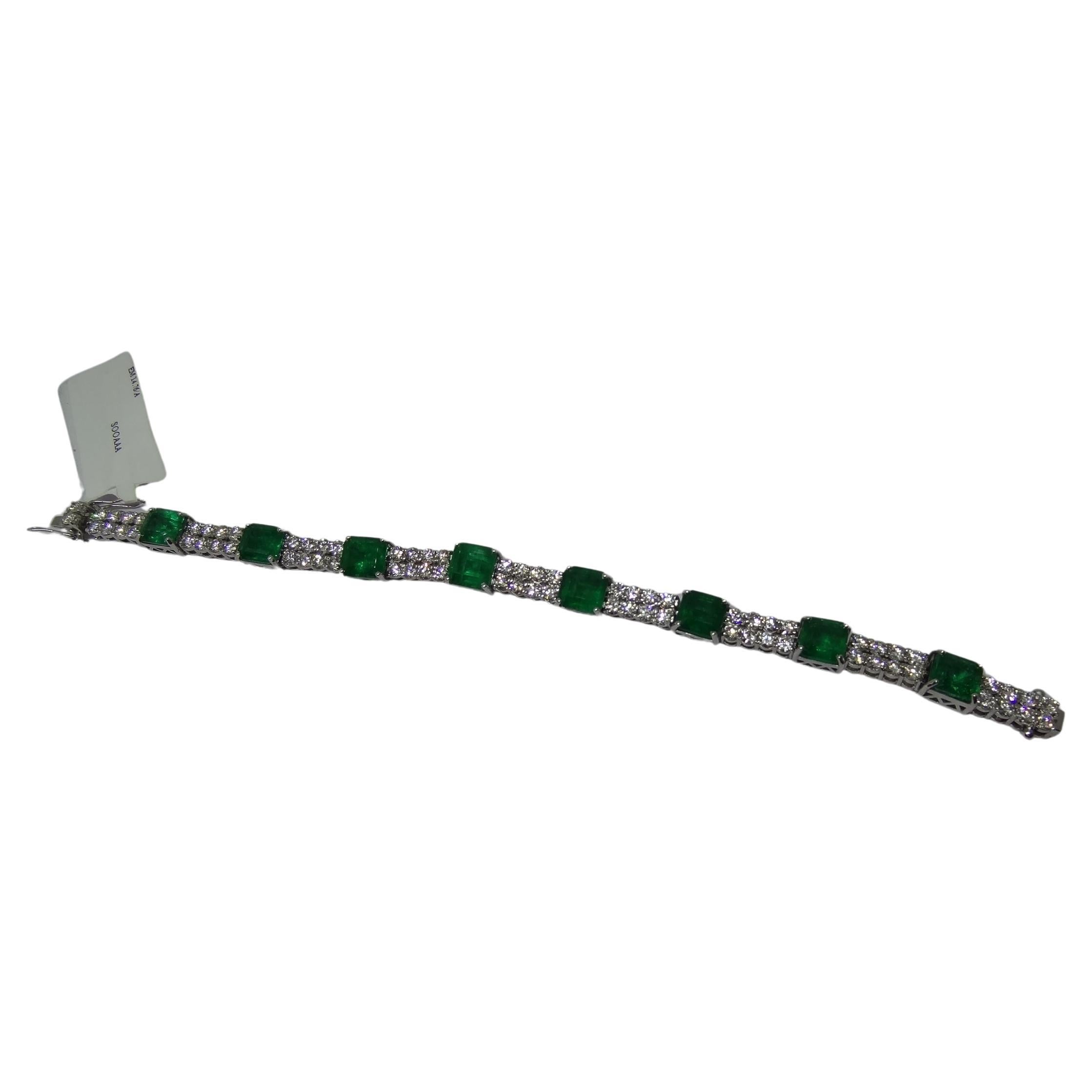 Natural Zambian emerald bracelet with diamond and 14k gold For Sale