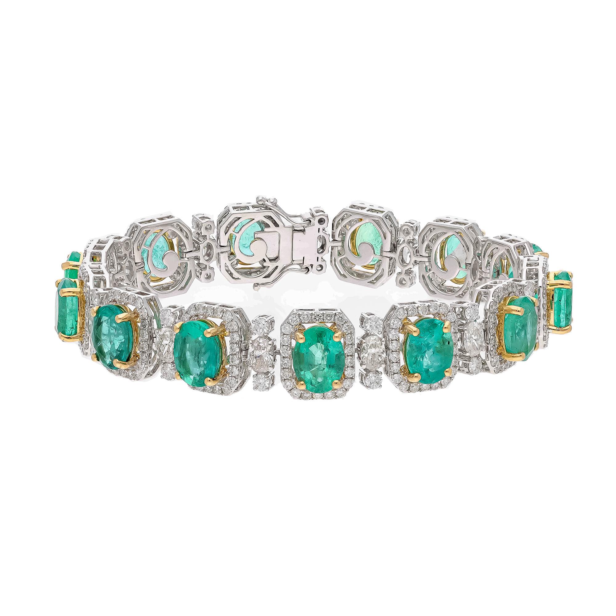 Natural Zambian Emerald Bracelet with Diamond and 18k Gold For Sale at ...