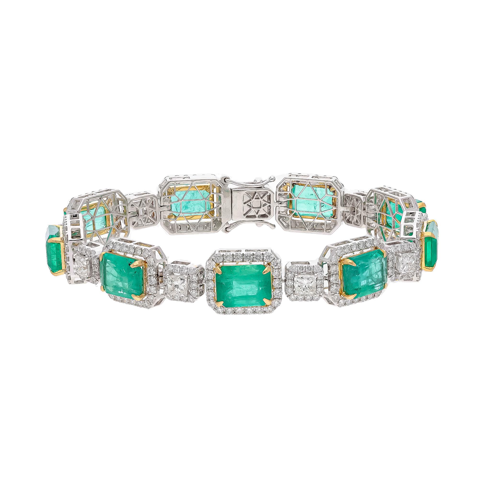 Natural Zambian Emerald Bracelet with Diamond and 18k Gold For Sale at ...