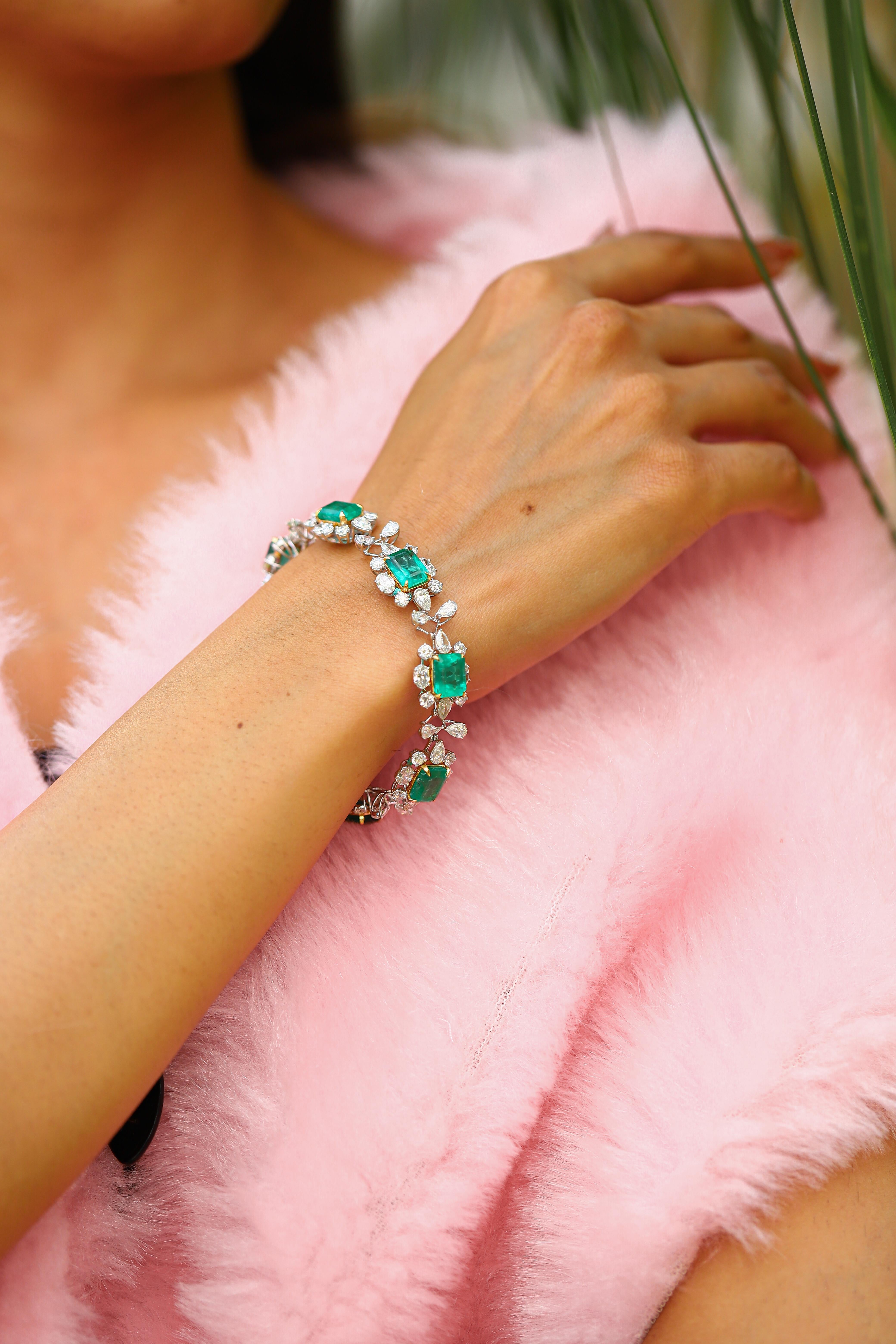 Natural Zambian Emerald Bracelet with Diamond and 18k Gold