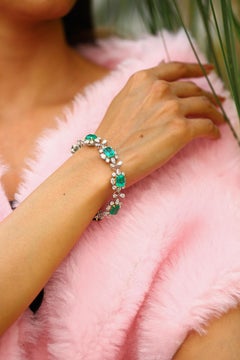 Bracelet d'émeraudes naturelles de Zambie avec diamants et or 18 carats