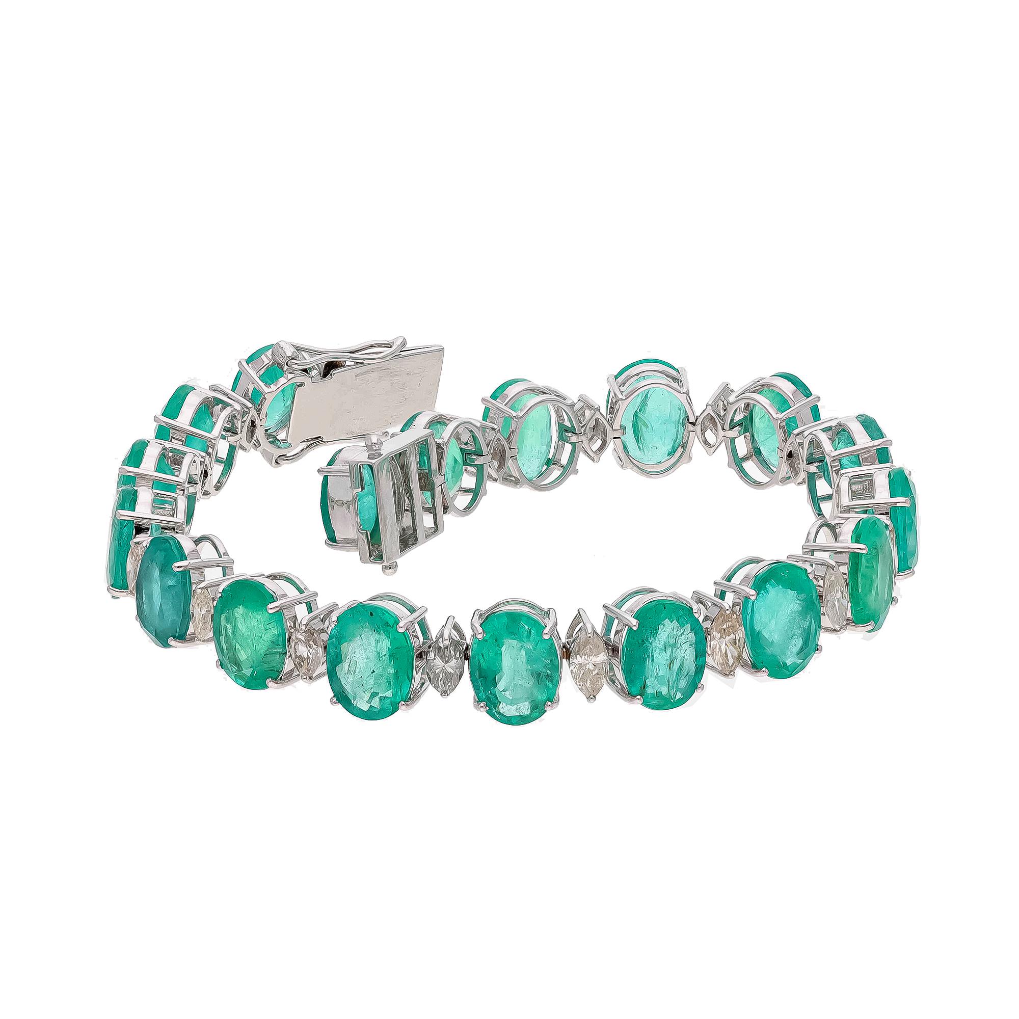 Pulsera de Esmeralda Natural de Zambia con Diamante y Oro de 18k Corte mixto en venta